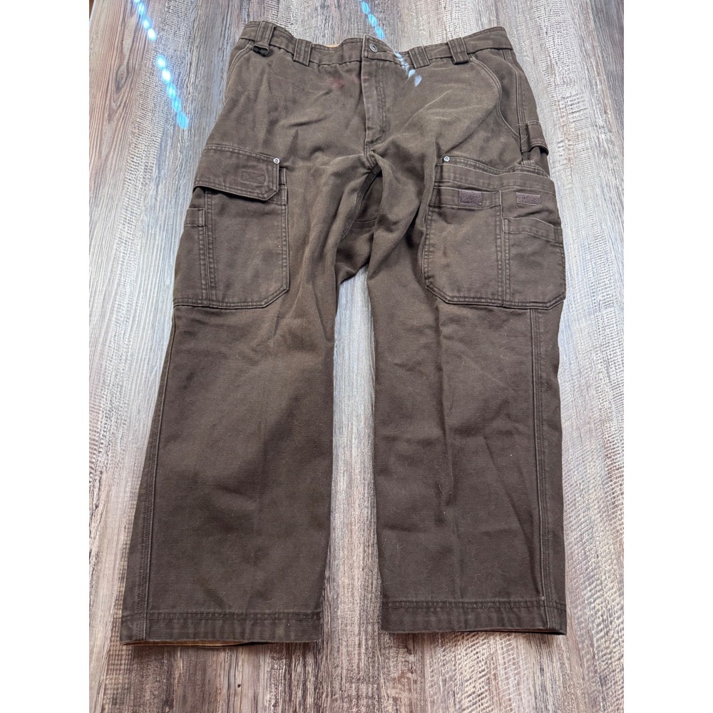 Duluth Trading Co Mens Brown Fire Hose Cotton Cargo Work Pants 38x28